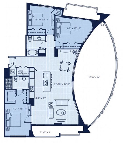 Floor plan for 3 beds, 2 baths, 1573 sqft